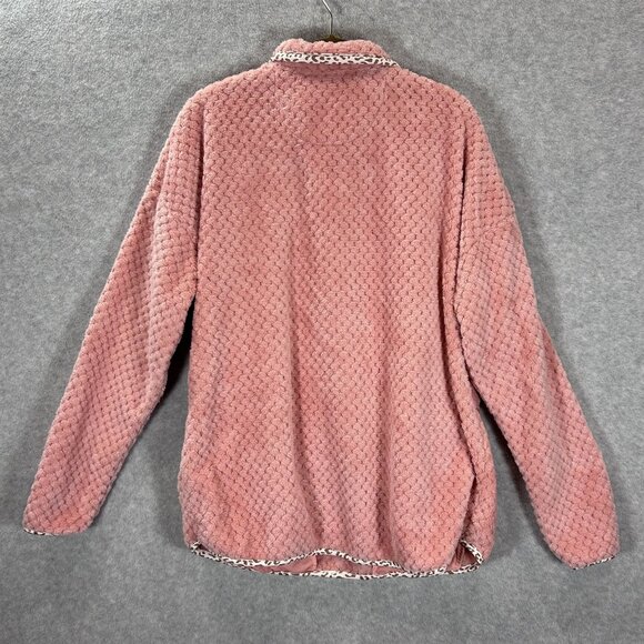 Simply Southern Pink Fleece Pullover Leopard Trim XL Womens Super Soft & Cozy - Picture 8 of 10
